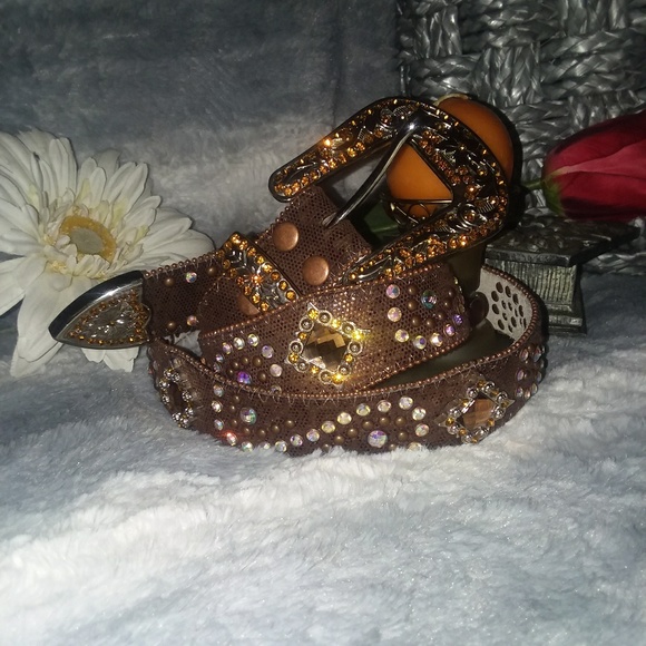 Amazing Leather & Rhinestone Western Belt. - Picture 1 of 6